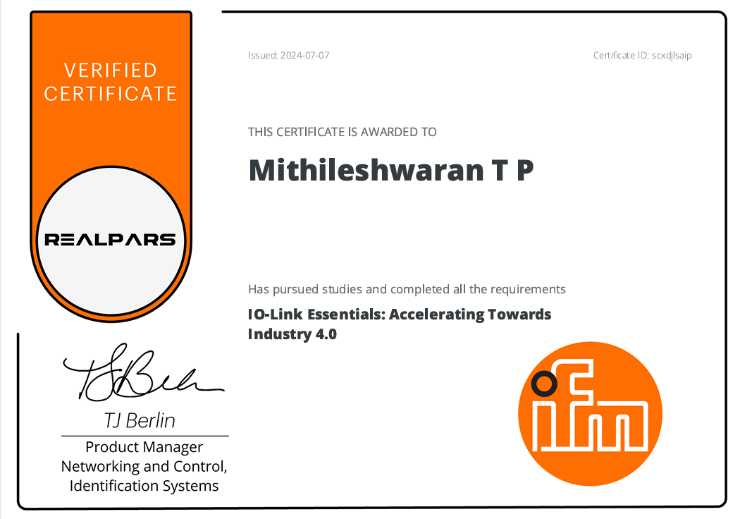 IO Link Certificate